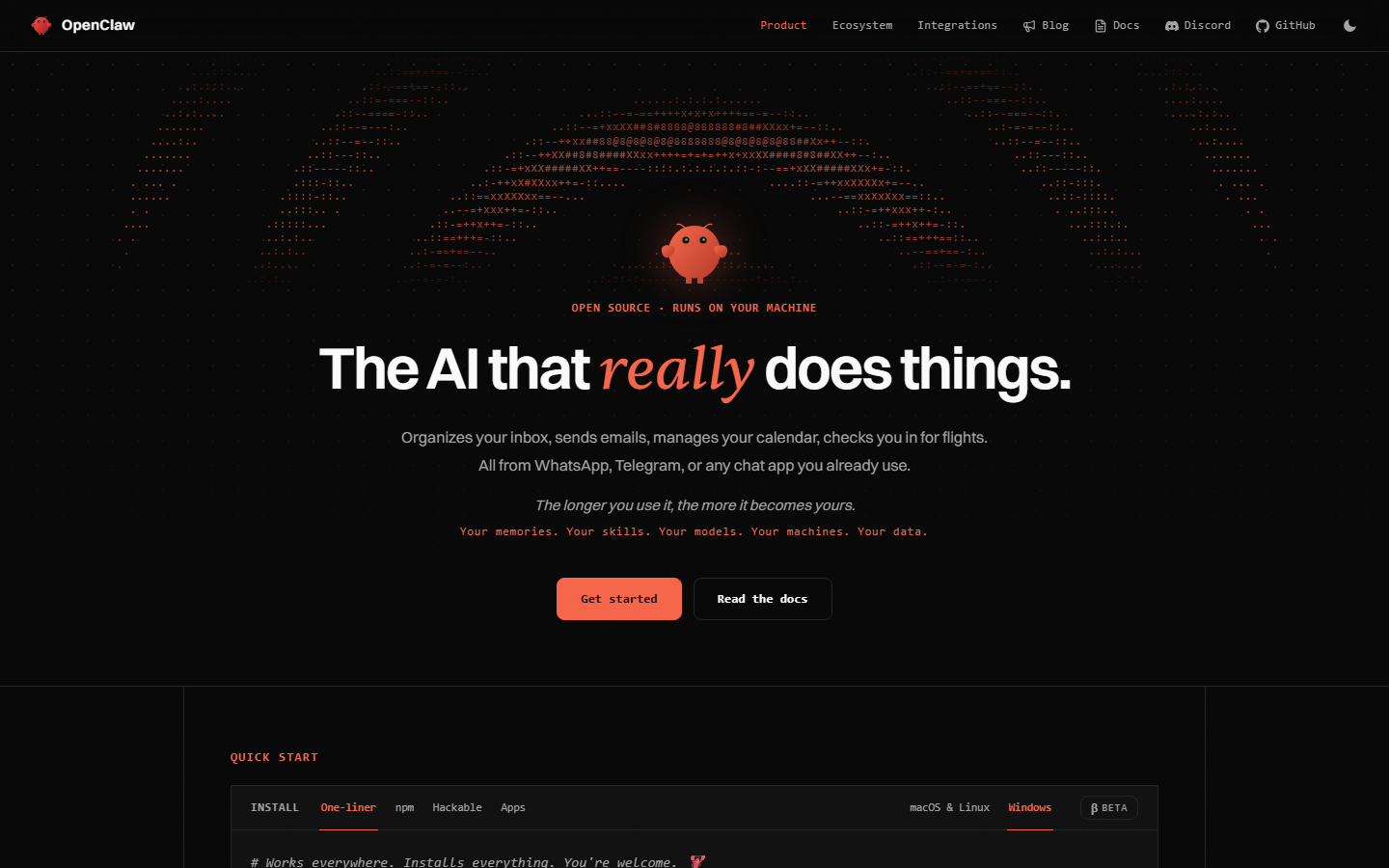 OpenClaw homepage at openclaw.ai