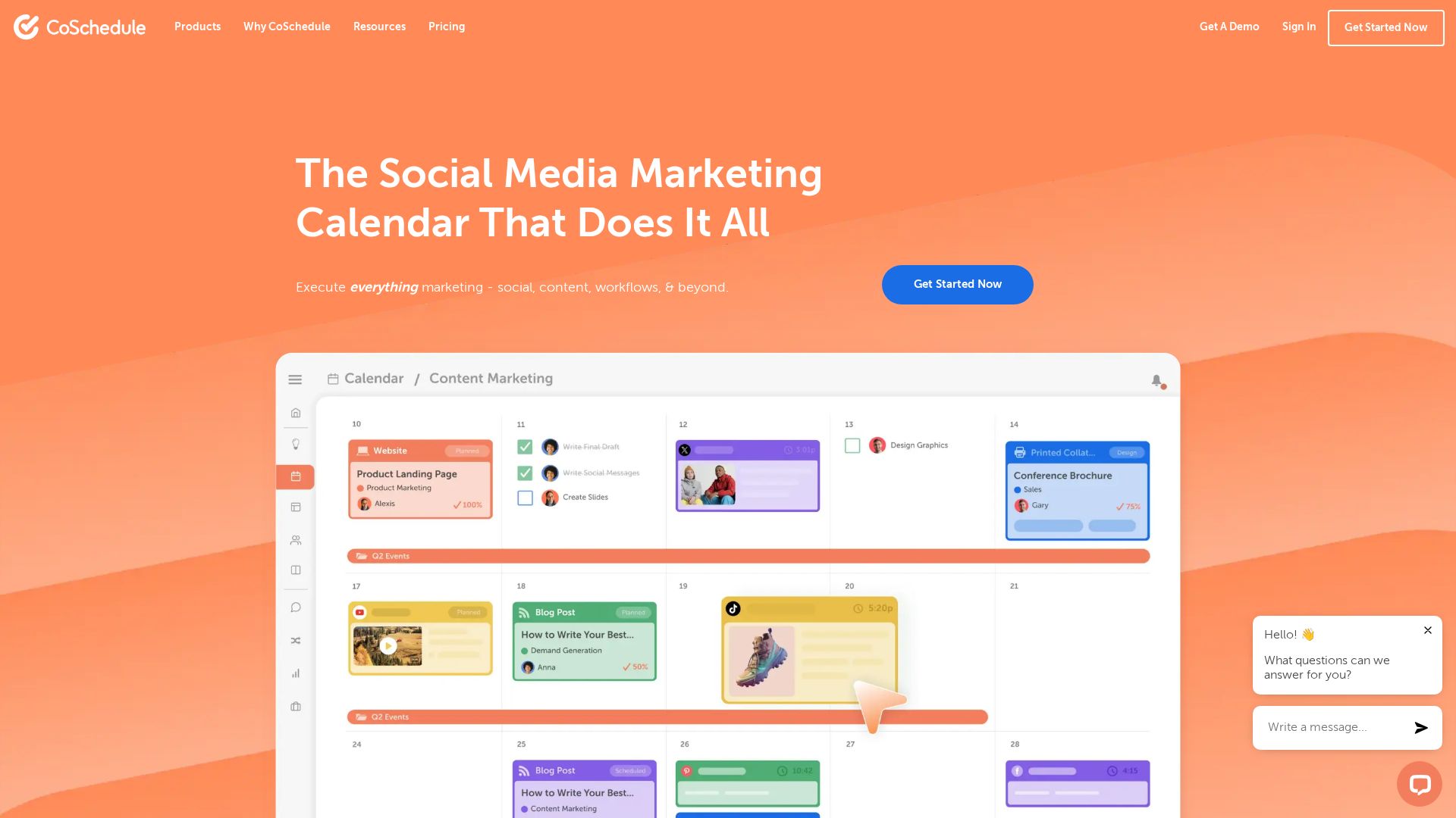 CoSchedule marketing calendar landing page