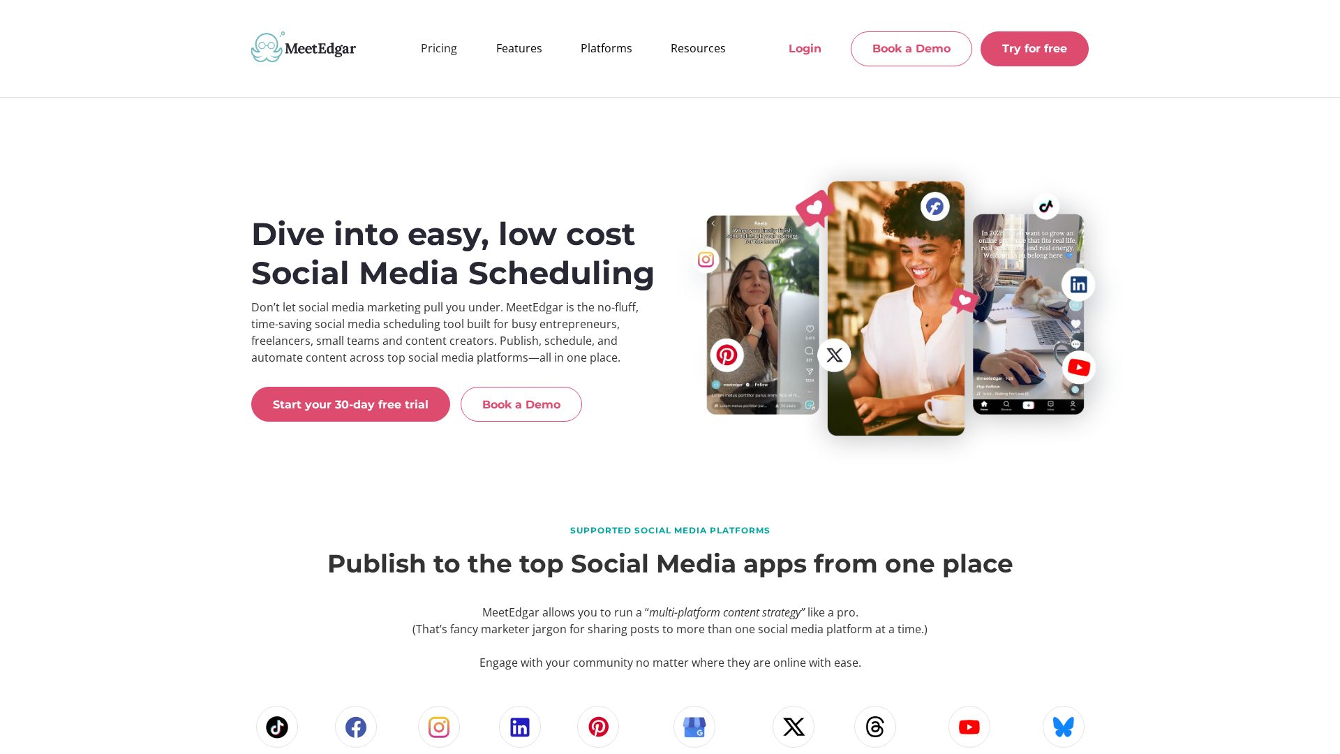 MeetEdgar content recycling tool landing page