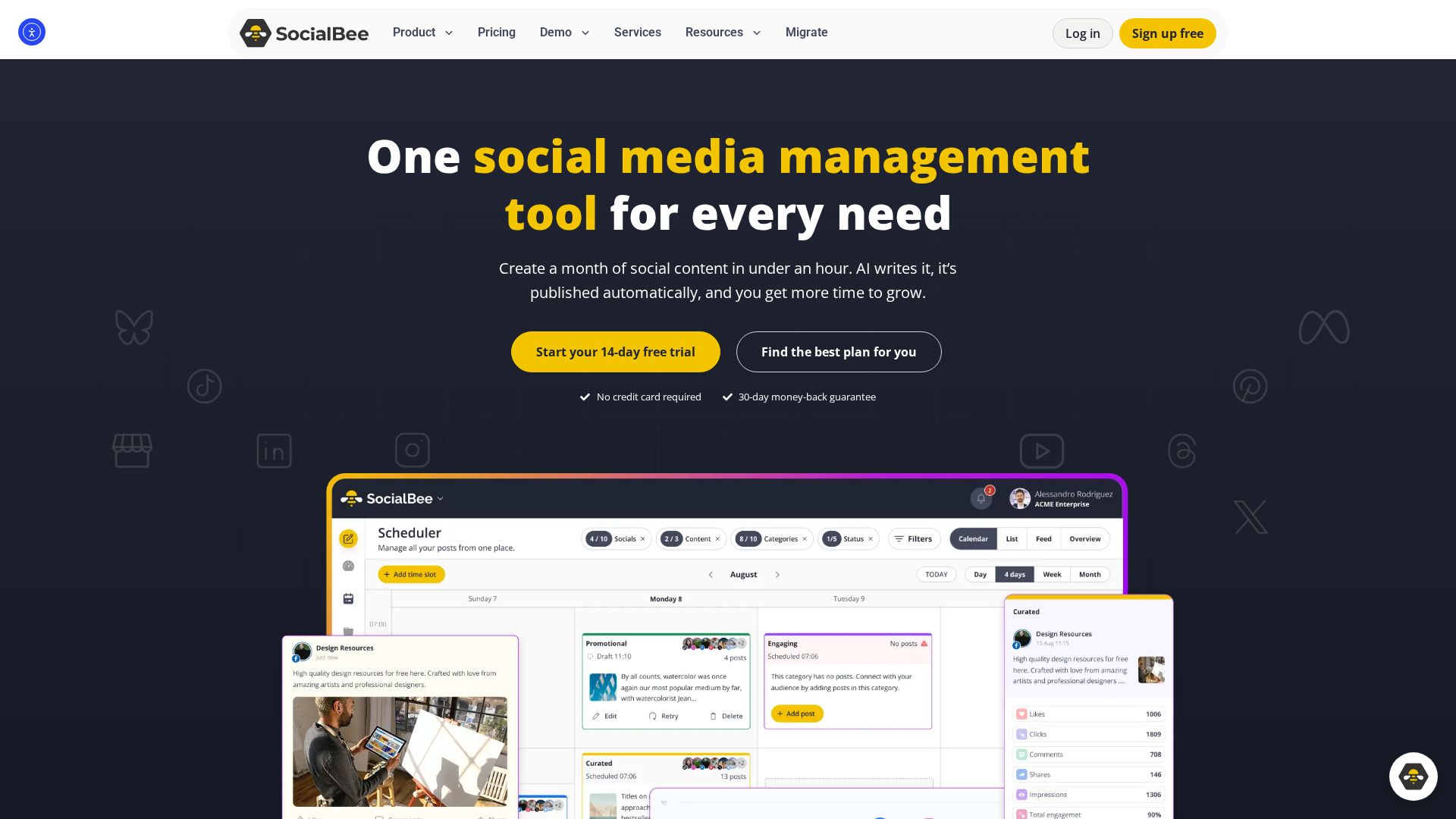 SocialBee content categorization landing page