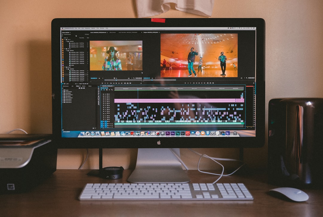 Content creator workspace with video editing setup