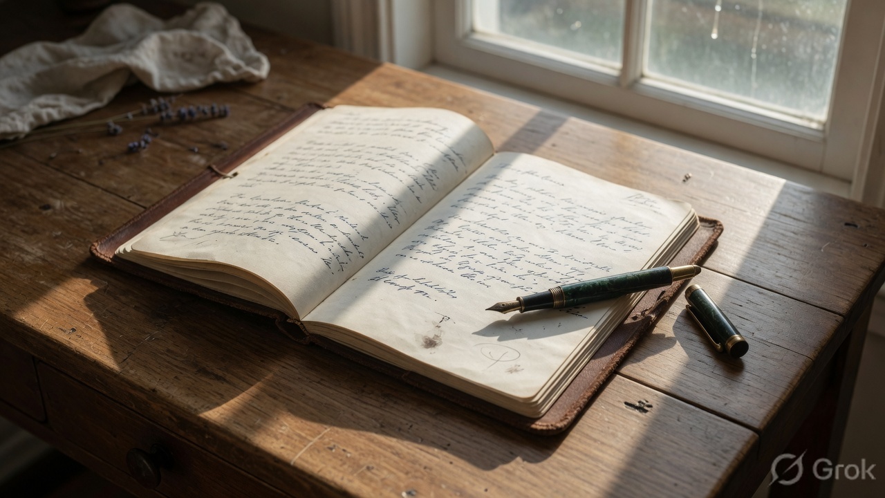An open notebook and pen on a desk — the analog version of SOUL.md